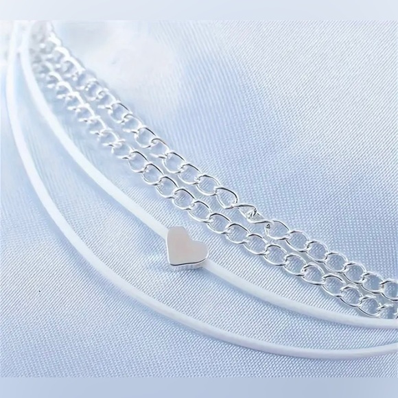 3/$20 Layered Wrap Around Heart Anklet Silver Tone White NEW - Picture 6 of 9